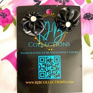 Handmade Black on White Floral Pierced Earrings